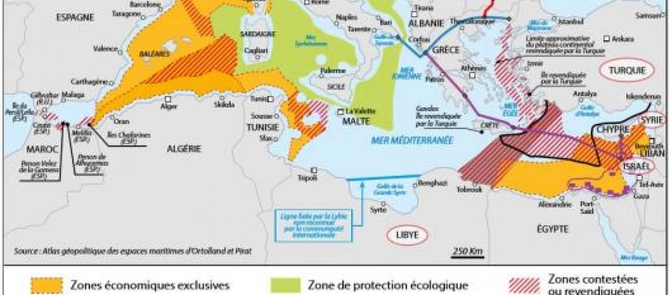 Γαλλικός χάρτης παρουσιάζει το μισό Αιγαίο ως «διαφιλονικούμενη» περιοχή και αναγνωρίζει την ΑΟΖ Τουρκίας-Λιβύης